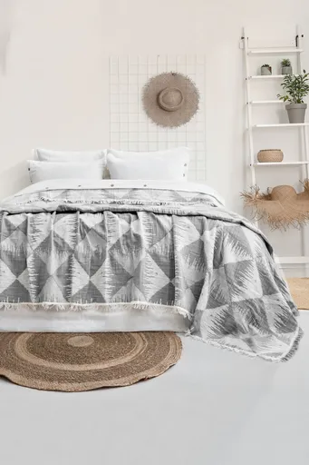 Set cuvertura de pat dubla 3 piese, L'essentiel Maison, Dolce, Bumbac , Gri