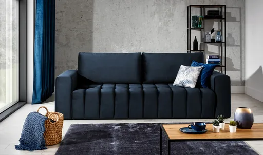 Canapea extensibila 3 locuri ELTAP, Laz39, Lazaro, 247x97x92 cm, lemn/poliester, albastru inchis