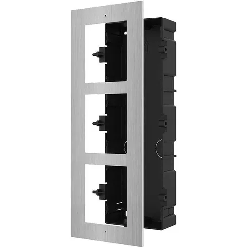 Panou frontal pentru 3 module videointerfon modular Hikvision DS-KD- ACF3/S, otel inoxidabil, incastrat