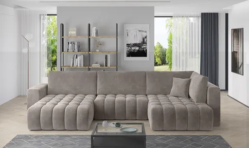 Coltar extensibil stanga 6 locuri ELTAP, LT-18SO, Bonito, 350x175x92 cm, lemn/poliester, bej inchis