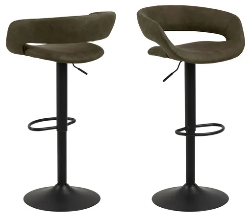 Scaun de bar Grace, Actona, 54.5x48.5x101 cm, rotativ, poliester/otel, verde olive