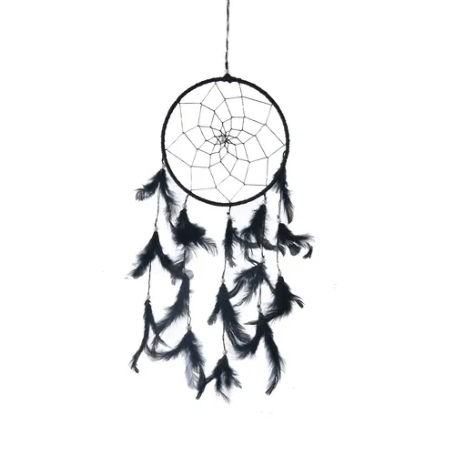 InDecor Prindător de vise din bumbac cu penenegre, 15 x 15 x 40 cm, negru, S