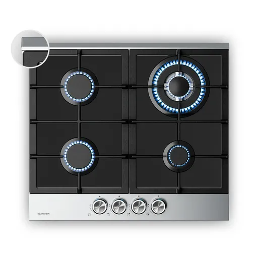 Klarstein Plită pe gaz Verosteel, 4 arzătoare, aprindere electrică, compatibilă cu gaz natural și GPL, 8000 W, 60 cm