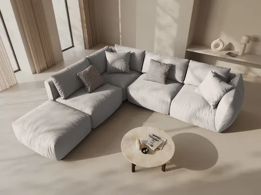 Coltar modular stanga 4 locuri, Chris-259, Micadoni Home, 295x290x80 cm, tesatura structurata chenille, natural