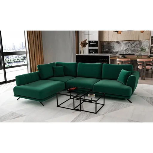 Coltar extensibil stanga 4 locuri ELTAP, LT-35LU, Larde, 286x191x90 cm, lemn/poliester, verde inchis