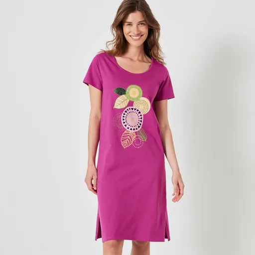 Cămașă de noapte scurtă cu mâneci scurte și imprimeu rozetă