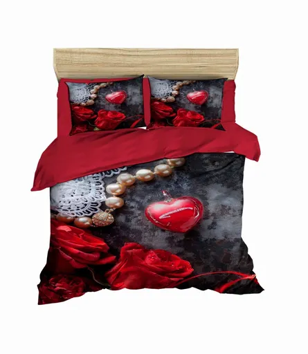 Lenjerie de pat pentru o persoana, L'essentiel Maison, 171, Roșu/Negru