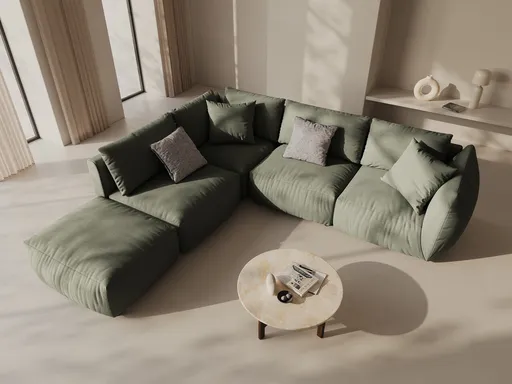 Coltar modular stanga 4 locuri, Chris-259, Micadoni Home, 295x290x80 cm, tesatura structurata chenille, verde deschis