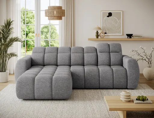 Coltar extensibil stanga 3 locuri ELTAP, Fanito, 288x200x105 cm, lemn/poliester, gri inchis