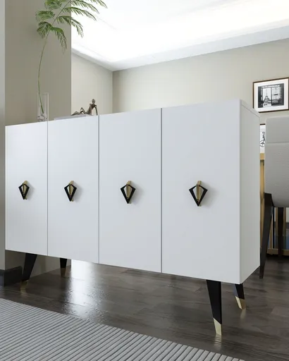 Consola, Hanah Home, 8165KM-32, 120x80x29.6 cm, PAL , Alb / Negru / Auriu