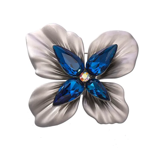 Troli Broșă originală cu cristale albastre Floare Silver