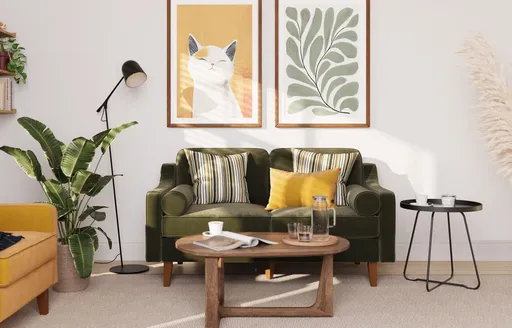 Canapea 2 locuri, Atelier del Sofa, 918CMF1140, Otel, Verde ulei / Nuc