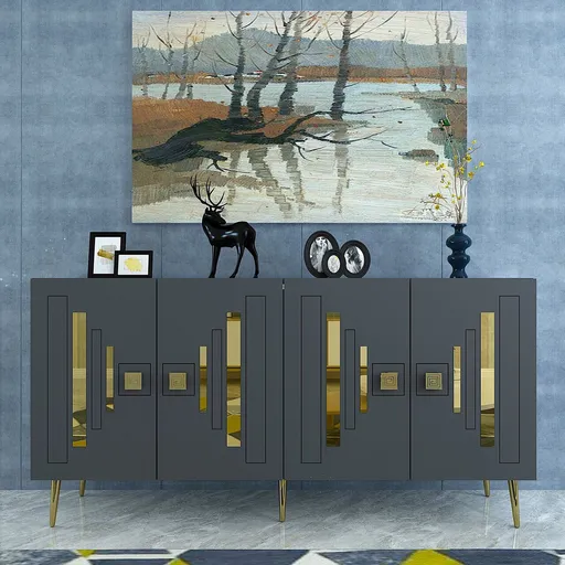 Consola, Hanah Home, Seduna, 150x75x35 cm, Antracit / Aur