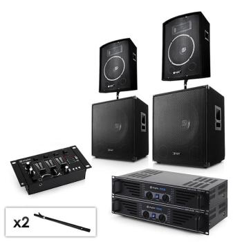 Electronic-Star 2.2 Sistem PA Set cu 2x amplificator, 2x 15 "subwoofer, 2x 10", boxe, mixere & Kabe