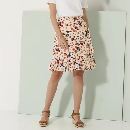 Fustă evazată cu volane și imprimeu floral