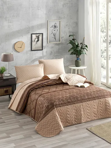 Set cuvertura Single 160x220 cm, 2 piese, L'essentiel Maison, Creative, Maro / Maro închis