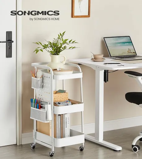 Carucior cu 3 rafturi, Songmics, 43.3x32.3x73.9 cm, max 30 kg, alb