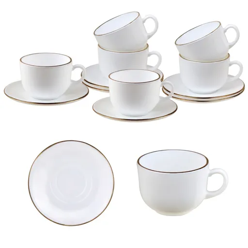 Set cesti si farfurioare pentru ceai Klausberg KH 1929, 12 piese, 210 ml, Opal, Alb/Auriu