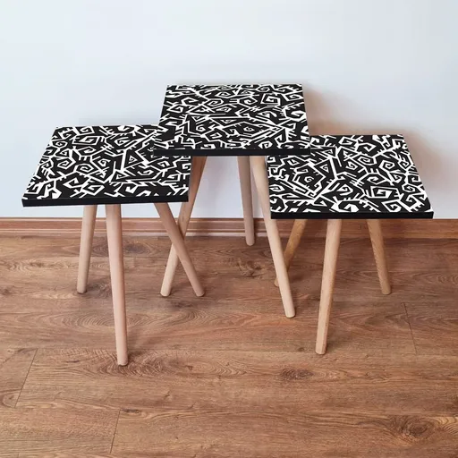 Set masute 3 piese, Hanah Home, 3Shp377, Alb/Negru