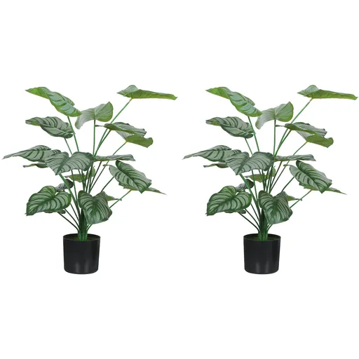 HOMCOM Set de 2 plante artificiale interioare 65 cm, arbore artificial cu ghiveci din plastic și floxare, verde | Aosom Romania