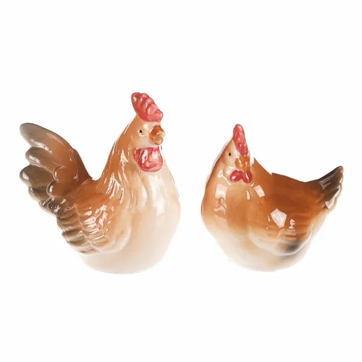 Decorațiune ceramică Găinușă și cocoș, 8 x 8 x 6cm, set de 2 bucăți