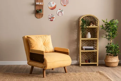 Fotoliu extensibil, Futon, 859FTN2334, 77x70x82 cm, poliester/metal , galben mustar