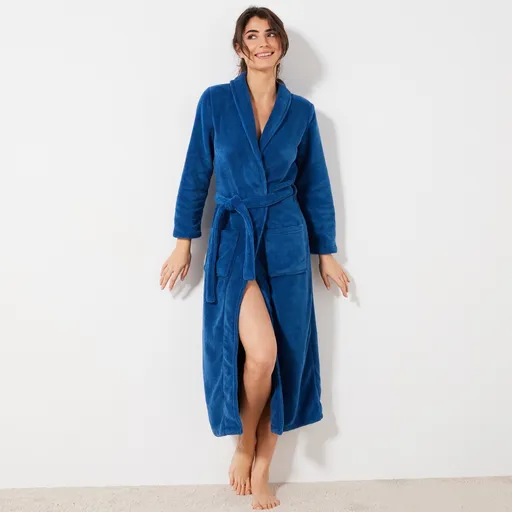 Halat de baie din fleece cu guler șal, lungime 130 cm, moale la atingere