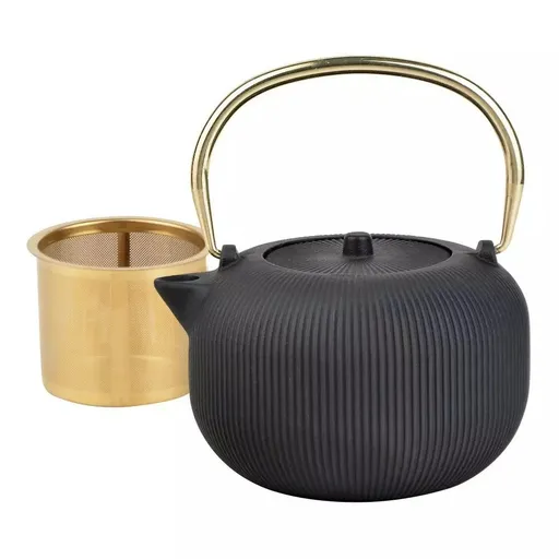 Ceainic din fonta cu infuzor Kinghoff KH 1931, 1 l, Fonta, Interior emailat, Negru