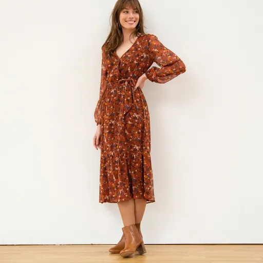 Rochie lungă încrucișată cu imprimeu