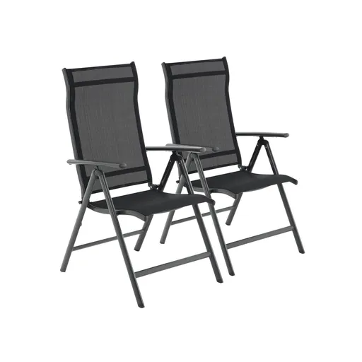 Set 2 sezlonguri pentru gradina/terasa, Songmics, 56x70x106 cm, max 150 kg, aluminiu/tesatura sintetica, negru
