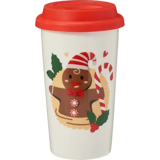 Cană ceramică cu capac Omul de turtă, maro