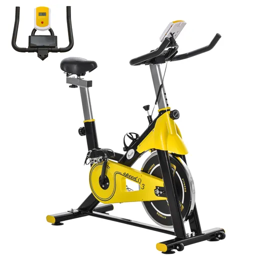 HOMCOM Bicicletă de Exerciții Staționare cu Volant, Monitor LCD, Rezistență Reglabilă pentru Antrenament Cardio, 101-113x45.5x100 cm, Galben | Aosom R