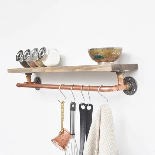 Raft de perete, Hanah Home, Cop001, 60x12x14 cm, Nuc / Rose Gold