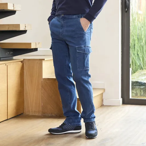 Blugi cargo cu buzunare și talie elastică