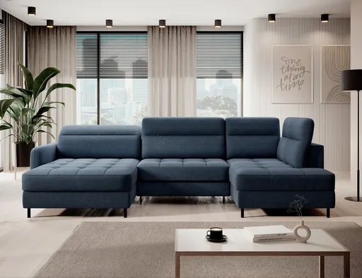 Coltar extensibil stanga 4 locuri ELTAP, LT-40RAQ, Berrto, 306x165x100 cm, lemn/poliester, albastru inchis