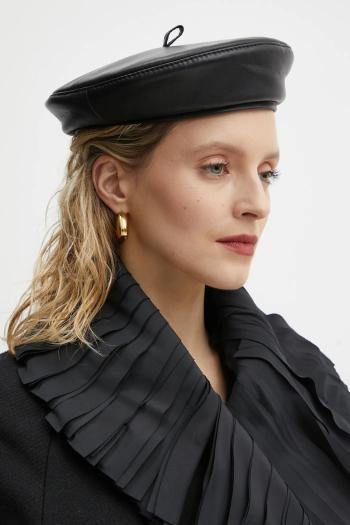 Kožená baretka Ruslan Baginskiy čierna farba, BRT033-L-PT