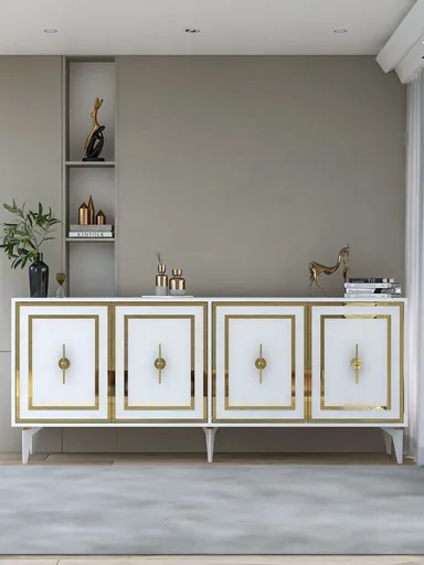 Consola, Hanah Home, Samba, 180x78.6x35 cm, PAL , Alb/Auriu