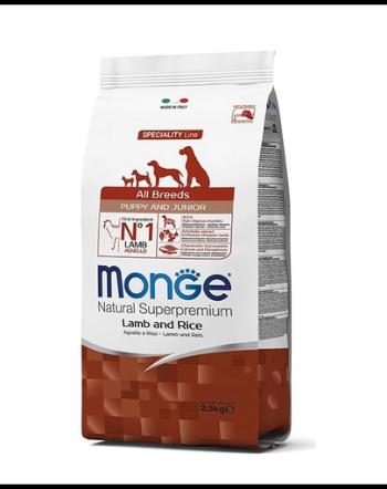 MONGE Puppy&amp;Junior hrana uscata pentru catelusi de toate rasele, cu miel, orez si cartofi 2,5 kg