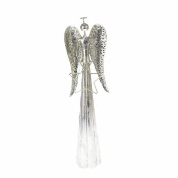 Decorațiune de Crăciun cu LED-uri metalice Îngercu stea argintie, 23 x 70 cm