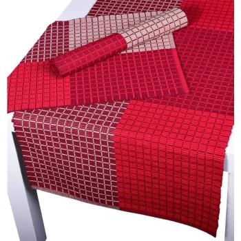 Prostírání bavlněné, Cubes, bordový, 40 x 120 cm