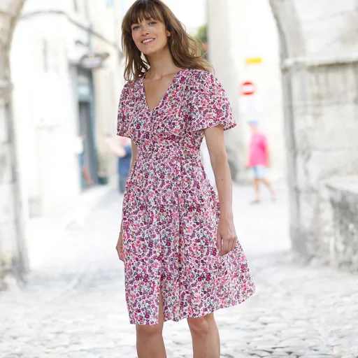 Rochie evazată cu nasturi, imprimată