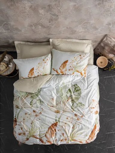 Lenjerie de pat dubla, L'essentiel Maison, Luster, Bej/Alb/Verde