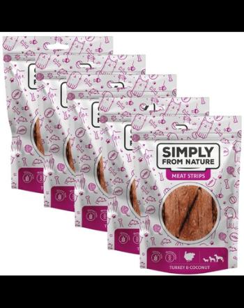 SIMPLY FROM NATURE Meat Strips 5x80 g recompensa caine, din curcan si cocos