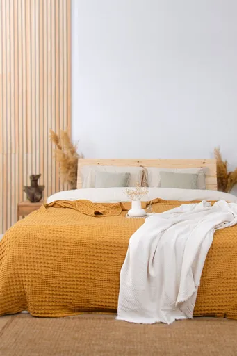 Cuvertură de pat King, L'essentiel Maison, Joanna, Bumbac, Galben mustar