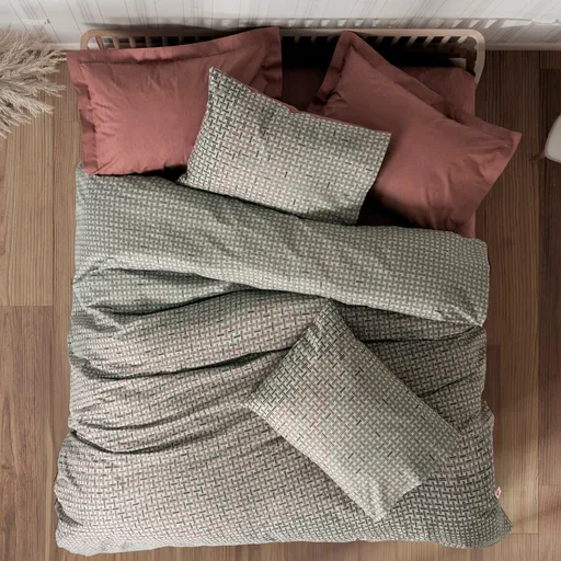 Lenjerie de pat Cotton Box 129CTN4726, 100% bumbac, 3 piese, Cearsaf plapuma 160x220 cm, Cearsaf pat 100x200+30 cm, Fata de perna 50x70 cm, Gri/Rosu