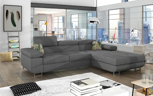 Coltar extensibil dreapta 4 locuri ELTAP, Armd-12, Armando, 289x203x85 cm, lemn/poliester, gri/verde