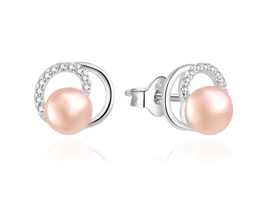 Agato Cercei din argint cu perlă roz autentică și zirconii AGT-E216PW-PPI