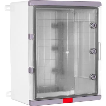 Cutie distributie din ABS gri PS405024, usa transparenta, placa metalica, 400x500x240 mm, IP67