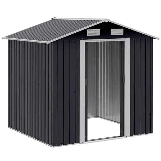 Outsunny Magazia de Gradina, sopron pentru Scule, casuta de unelte din Otel Zincat cu Usa Culisanta Dubla, Negru | Aosom Romania
