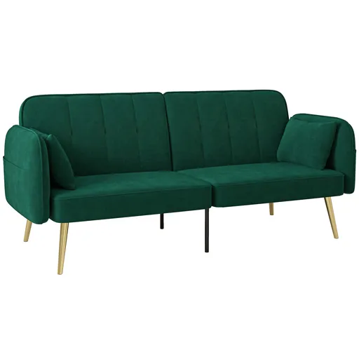 HOMCOM Canapea convertibilă 2 locuri canapea-pat canapea clic-clac din catifea cu spătar reglabil, verde închis | Aosom Romania